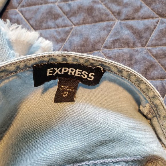 Express Sz Medium Blue Chambray Flutter Sleeve Open Back with Adj Knot Tie - Picture 6 of 7